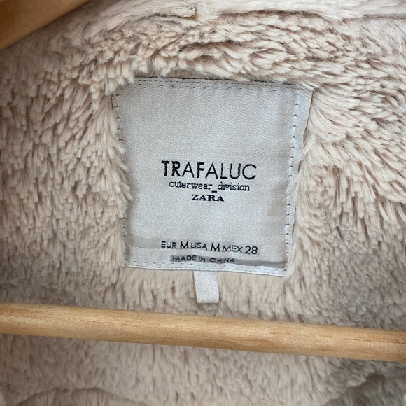 Zara tan faux suede and fur coat M - Picture 2 of 6